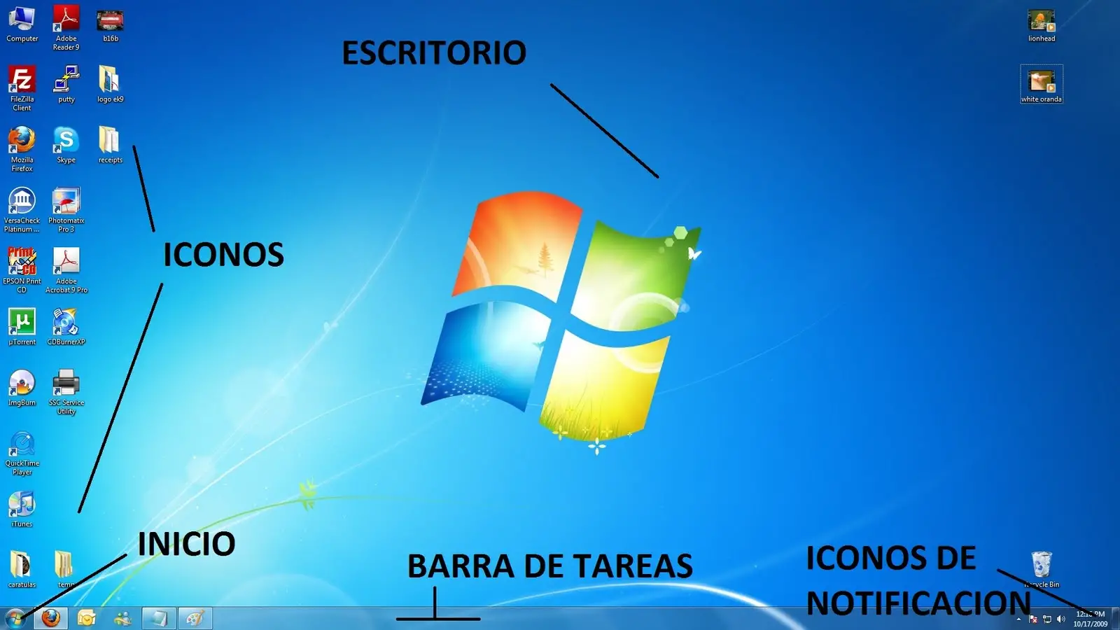 What are the main icons on the Windows desktop?